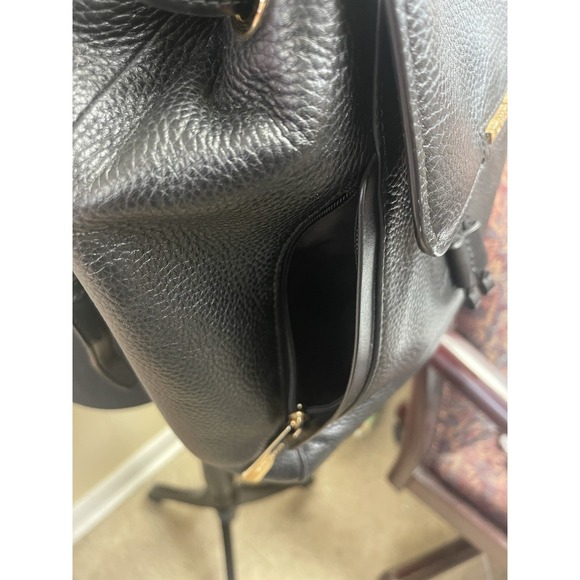 Michael Kors Ginger Flap Drawstring Backpack Medium Pebbled Black